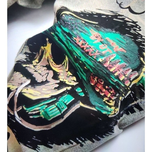 New Men's Stretch Distressed Skull Punk Rocker Graffiti Hip Hop Jeans 32 - Picture 6 of 9